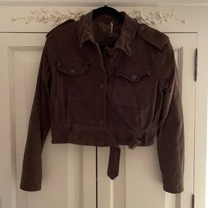 Free People Cropped Corduroy Jacket in Olive/Army Green